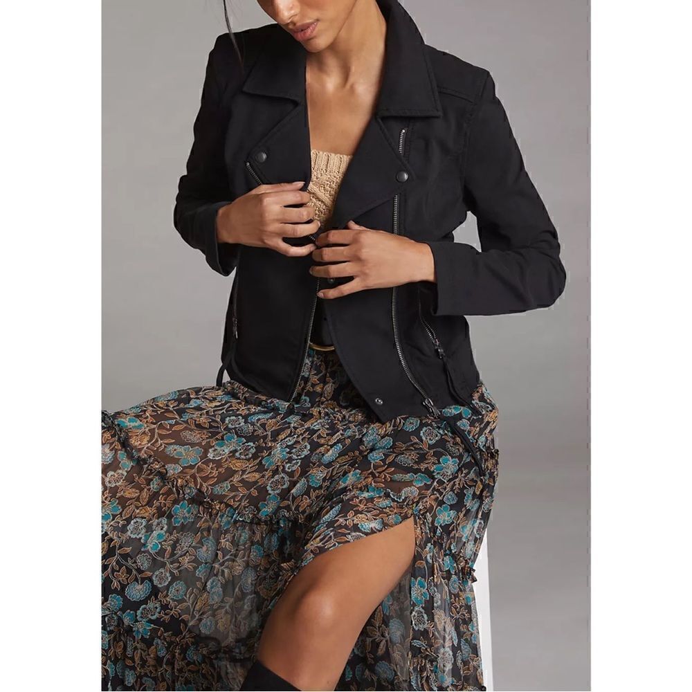 Marrakech Anthropologie Black Cotton Zip Up Mollie Ryder Knit Moto Jacket Sz M